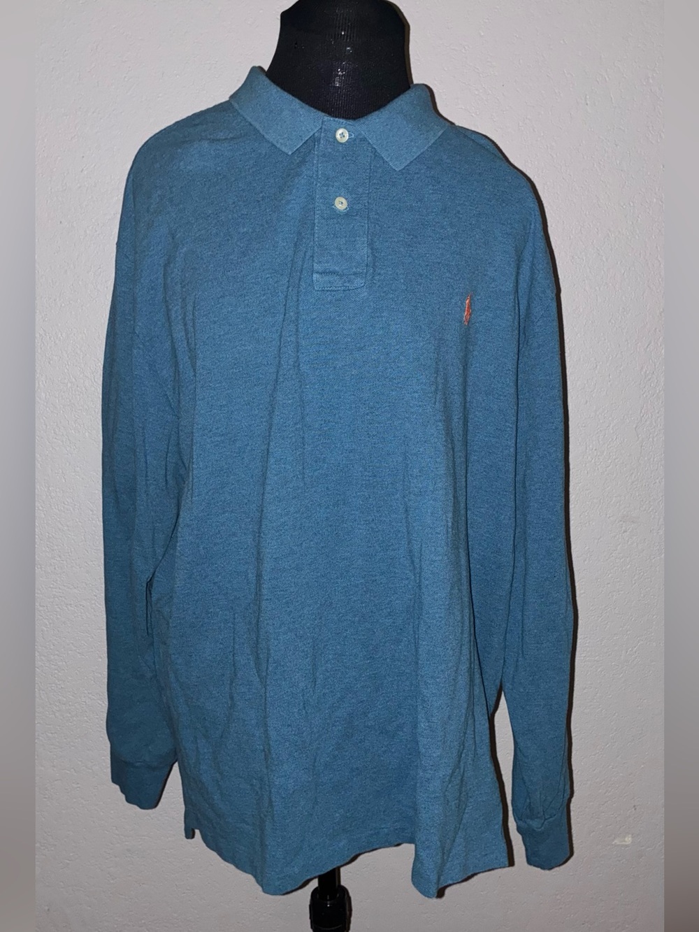 Polo Ralph Lauren Long Sleeve Polo Shirt Blue Men’s Size 2XL Cotton Orange Logo